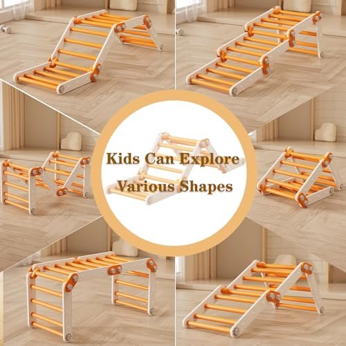Toddler Climbing Toys,Kids Pikler Triangle Set,Montessori Indoor Play Gym,Multifunction Foldable Indoor Climbing Gym for Kids(Orange)