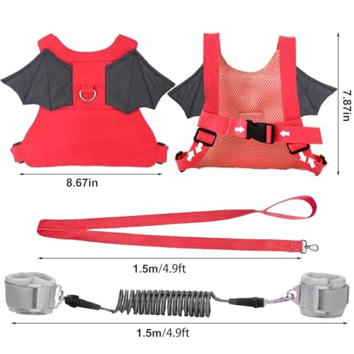 Toddler Harness + Anti Lost Wrist Link - Baby Leash Wristband with lock, Child Safety Harness for Girls/Boys, Kid Leash Traction Rope Walking Assistant, Cute Holiday Travel Christmas Gift, Red
