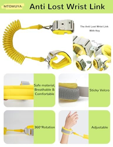 Toddler Harness with Anti Lost Wrist Link - 3-in-1 Baby Safety Leash Backpack, Adjustable Kids Walking Belt with Pocket,Child Locking Wristband for Boys & Girls for Outdoor Travel, Yellow Bee