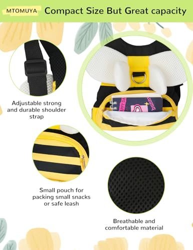 Toddler Harness with Anti Lost Wrist Link - 3-in-1 Baby Safety Leash Backpack, Adjustable Kids Walking Belt with Pocket,Child Locking Wristband for Boys & Girls for Outdoor Travel, Yellow Bee