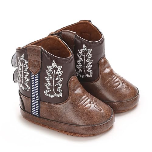 Toddler Infant Leather Soft Sole Cowboy Boots for Baby Boys Girls Newborn Prewalker Non Slip Shoes with Embroidery