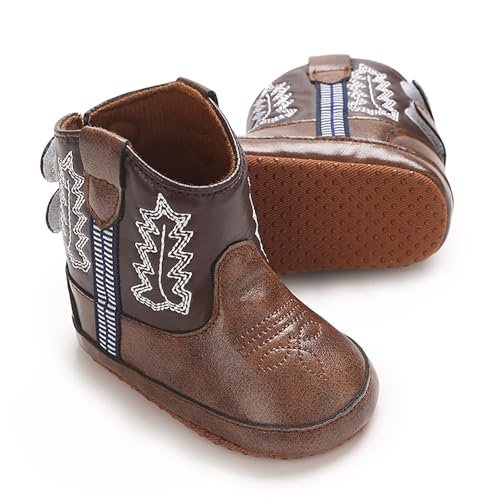 Toddler Infant Leather Soft Sole Cowboy Boots for Baby Boys Girls Newborn Prewalker Non Slip Shoes with Embroidery