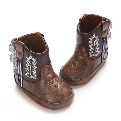 Toddler Infant Leather Soft Sole Cowboy Boots for Baby Boys Girls Newborn Prewalker Non Slip Shoes with Embroidery