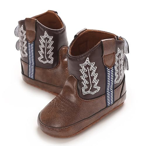 Toddler Infant Leather Soft Sole Cowboy Boots for Baby Boys Girls Newborn Prewalker Non Slip Shoes with Embroidery