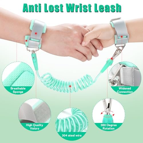 Toddler Leash-Baby Walking Safty Harness and Child Anti Lost Wrist Link for Girls/Boys Travel (Green)