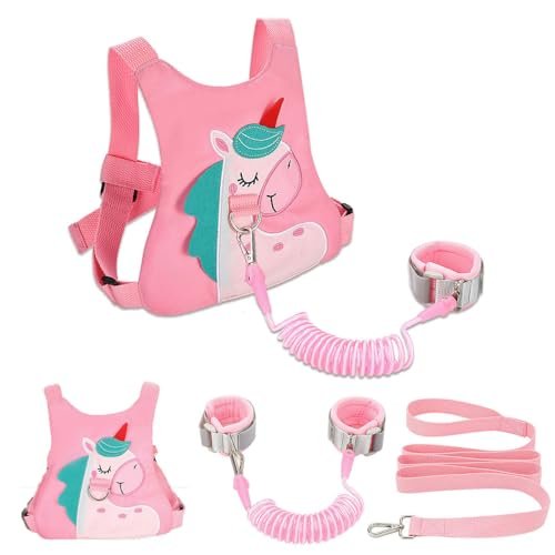 Toddler Leash-Baby Walking Safty Harness and Child Anti Lost Wrist Link for Girls/Boys Travel (Pink)