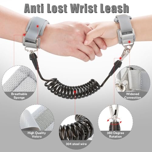 Toddler Leash for Kids-Baby Child Harness with Anti Lost Wrist Link for Boys/Girls (Black3)