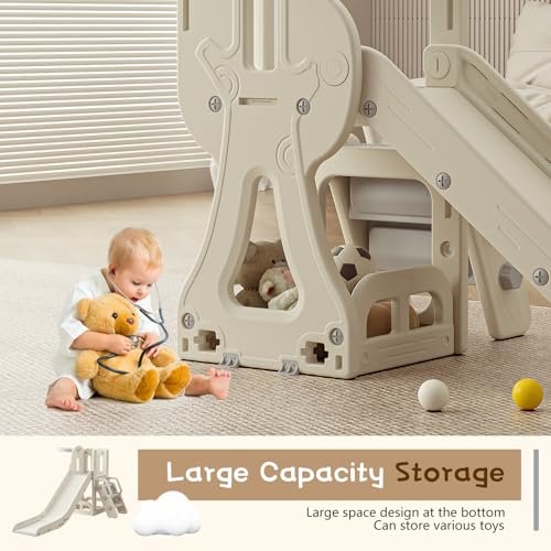 Toddler Slide,Kids Climber Slide with Storage Space and Non-Slip Steps,Indoor Outdoor Playset with Basketball Hoopa and Telescope,Slide for Toddlers Age 1-3