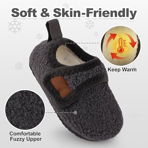 Toddler Slipper Boys Girls Warm House Slippers Plush Linned Kids Slip on Sock Cozy Lightweight Indoor Outdoor Home Shoes