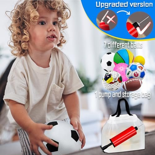 Toddler Sports Balls Set - 7pcs Indoor/Outdoor Toys for Boys & Girls (1-3 yrs) - Soccer, Basketball, Tennis, Rugby Balls with Bag