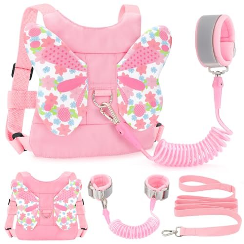 Toddlers Leash + Anti Lost Wrist Link Child Kids Safety Harness Kids Walking Wristband Assistant Strap Belt for Girl Pink Christmas Gift