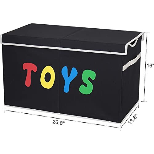 Toy Box Chest, Collapsible Sturdy Storage Bins with Lids, Extra Large Kids Toy Storage Organizer Boxes Bins Baskets for Kids, Boys, Girls, Nursery Room, Playroom, Closet (BLACK)