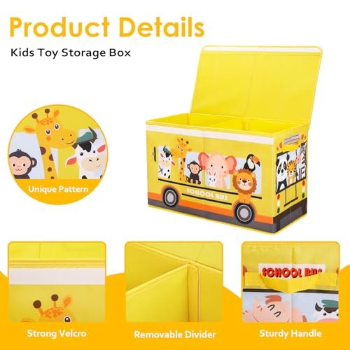 Toy Box Chest with Flip-Top Lid for Kids, Large Collapsible Oxford Toy Storage Box with Handles for Boys Girls, Waterproof Sturdy Dustproof Toy Box for Bedroom Playroom, 25.5×11.8×15.7 Inch