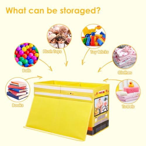 Toy Box Chest with Flip-Top Lid for Kids, Large Collapsible Oxford Toy Storage Box with Handles for Boys Girls, Waterproof Sturdy Dustproof Toy Box for Bedroom Playroom, 25.5×11.8×15.7 Inch