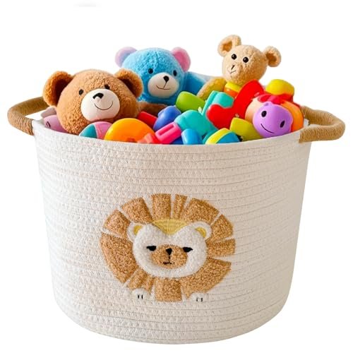 Toy Storage Basket for Kids Baby Laundry Baskets for Blanket Cute Toys Organizer Nursery Hamper Cotton Rope Baskets for Organizing, tp Diaper Storage Bin for Baby Shower Gifts, Dog Cat Toy Box
