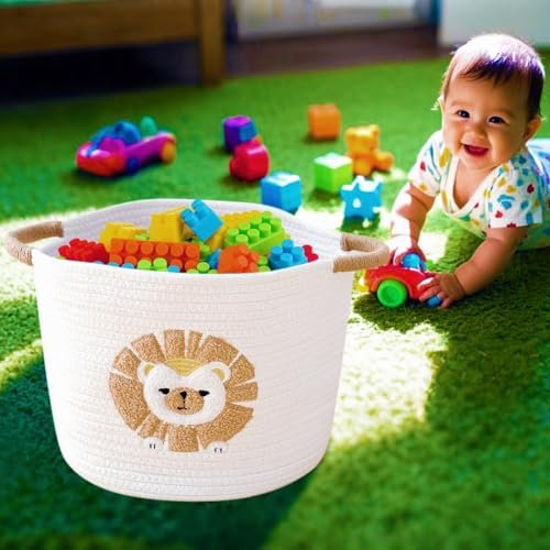 Toy Storage Basket for Kids Baby Laundry Baskets for Blanket Cute Toys Organizer Nursery Hamper Cotton Rope Baskets for Organizing, tp Diaper Storage Bin for Baby Shower Gifts, Dog Cat Toy Box