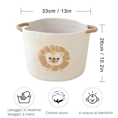 Toy Storage Basket for Kids Baby Laundry Baskets for Blanket Cute Toys Organizer Nursery Hamper Cotton Rope Baskets for Organizing, tp Diaper Storage Bin for Baby Shower Gifts, Dog Cat Toy Box