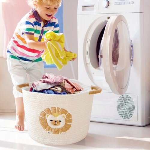 Toy Storage Basket for Kids Baby Laundry Baskets for Blanket Cute Toys Organizer Nursery Hamper Cotton Rope Baskets for Organizing, tp Diaper Storage Bin for Baby Shower Gifts, Dog Cat Toy Box