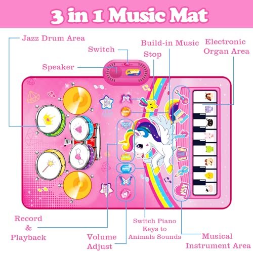 Toys for 1 Year Old Girl Gifts: Baby Musical Mat Toddler Toys Age 1-2 - 3 in 1 Piano Drum Animal Touch Unicorn Toys - Infant Music Toy 12-18 Months Babies Birthday Gifts for 1 2 3 Year Old Boys Girls