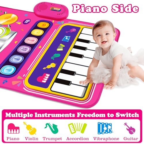 Toys for 1 Year Old Girl Gifts: Baby Piano Mat Toddler Toys Age 1-2 - 2 in 1 Piano Drum Babies Music Mat - Infant Musical Toy 12-18 Months Babies Birthday Easter Gifts for 1 2 3 Year Old Boys Girls