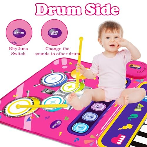 Toys for 1 Year Old Girl Gifts: Baby Piano Mat Toddler Toys Age 1-2 - 2 in 1 Piano Drum Babies Music Mat - Infant Musical Toy 12-18 Months Babies Birthday Easter Gifts for 1 2 3 Year Old Boys Girls