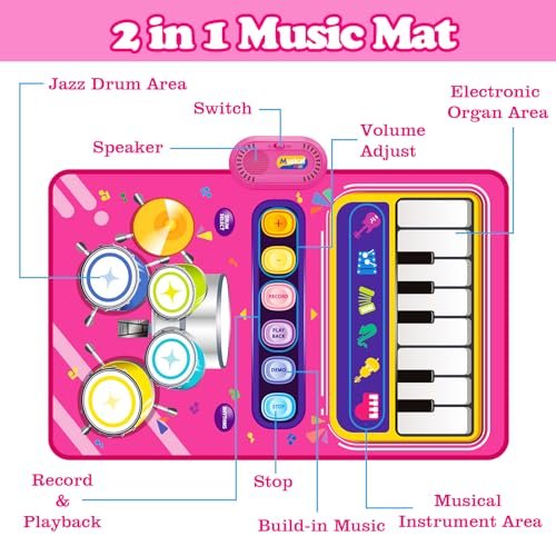 Toys for 1 Year Old Girl Gifts: Baby Piano Mat Toddler Toys Age 1-2 - 2 in 1 Piano Drum Babies Music Mat - Infant Musical Toy 12-18 Months Babies Birthday Easter Gifts for 1 2 3 Year Old Boys Girls