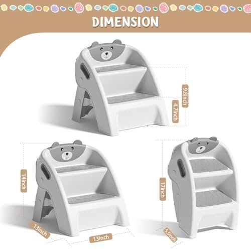 TPN Toddler Step Stool for Bathroom Sink and Potty Training Durable Anti-Slip,Anti-Tip A-Frame,10-Second Assembly, 2-Step Potty Stool with Wide Steps (Gray)
