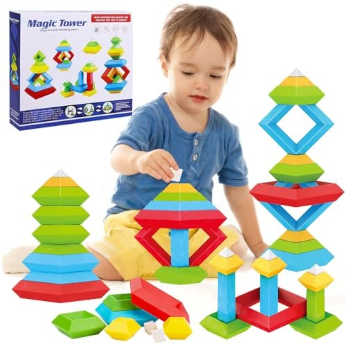 Tsomtto Montessori Toys for 1 2 3 4 5 Year Old Boys Girls Toddler 1-3 Preschool Learning Activities 30 Pcs Stacking Building Blocks STEM Stackable Educational Sensory Gifts for Kids Age 1-2 2-4