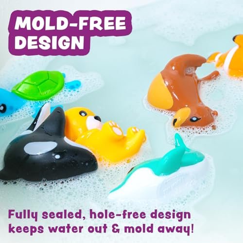 Tub Works® Marine™ Mold Free Bath Toys, 6 Pack | Sealed, No Hole Bath Toys Design Keeps Moisture Out | Soft, Squeezable & Float on Water | Easy-Grip Baby & Toddler Bath Toy Set | Great Baby Pool Toys