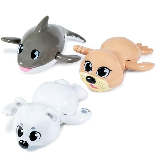 Tub Works® Wind Up Swimming Baby & Toddler Bath Toys, Arctic 3 Pack | Wind Arms & Watch Them Swim | Interactive Baby Bath Toys | Ideal for Bathtub, Toddler Pool, Summer or Water Table Play