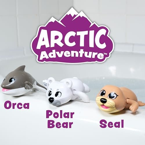 Tub Works® Wind Up Swimming Baby & Toddler Bath Toys, Arctic 3 Pack | Wind Arms & Watch Them Swim | Interactive Baby Bath Toys | Ideal for Bathtub, Toddler Pool, Summer or Water Table Play