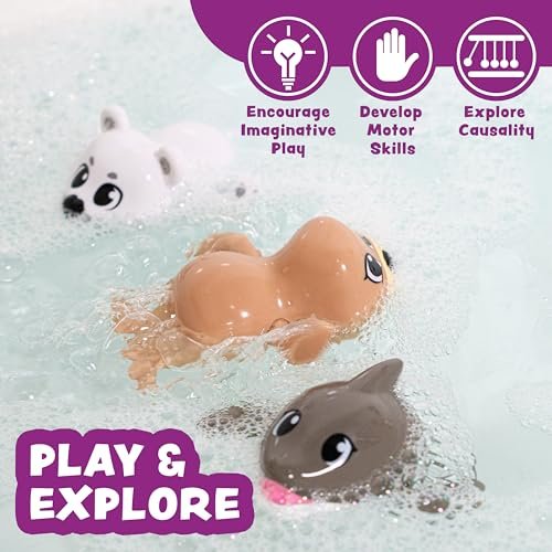 Tub Works® Wind Up Swimming Baby & Toddler Bath Toys, Arctic 3 Pack | Wind Arms & Watch Them Swim | Interactive Baby Bath Toys | Ideal for Bathtub, Toddler Pool, Summer or Water Table Play