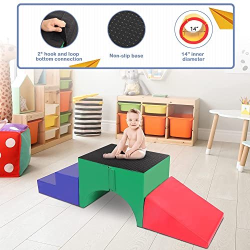 Tunnel/Ramps Foam Climber, Climb & Crawl Foam Activity Play Set for Toddlers and Kids, Safe Indoor Crawling Gym Equipment for,Infant,Baby Waterproof Easy to Clean