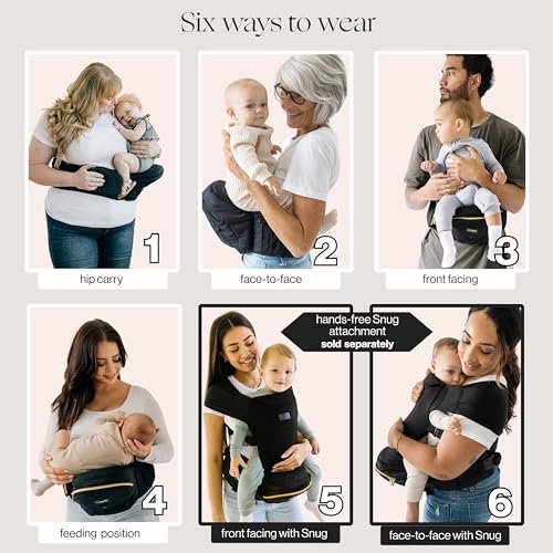 Tushbaby The Original Safety-Certified Hip Carrier for Babies & Toddlers: Machine Washable Child Waist Seat with Pocket Storage, As Seen on Shark Tank (23”-44” waist, 0-3 yrs up to 45lbs) – Black/Gold