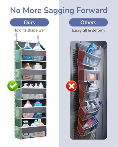 ULG 1 Pack Over Door Organizer with 5 Large Pockets 10 Mesh Side Pockets, 44 lbs Weight Capacity Hanging Storage Organizer with Clear Window Kids Toys, Shoes, Diapers, Dark Grey, 5 Layers