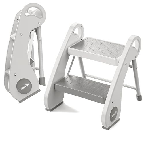 UNCLE WU 2-Step Toddler Stool - Foldable, Lightweight & Anti-Slip | Steel Step Stool for Kids, Potty Training, Bedside & Bathroom Sink (Small Size)