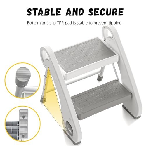 UNCLE WU 2-Step Toddler Stool - Foldable, Lightweight & Anti-Slip | Steel Step Stool for Kids, Potty Training, Bedside & Bathroom Sink (Small Size)