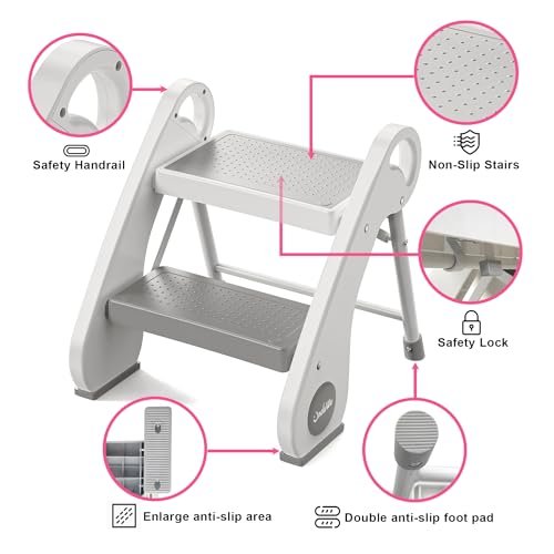UNCLE WU 2-Step Toddler Stool - Foldable, Lightweight & Anti-Slip | Steel Step Stool for Kids, Potty Training, Bedside & Bathroom Sink (Small Size)