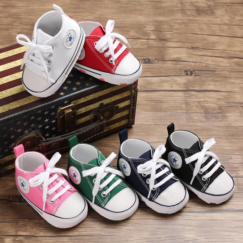 Unisex Baby Girls Boys Canvas High-top Shoes, Newborn Infant Anti-Slip Soft Sole Frist Walking Breathable Sneakers