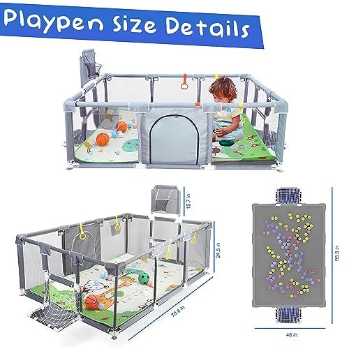 Upgrated Baby Playpen with Mat, Playpen for Babies and Toddlers, Large Playpen with Mat, Sport Playpen, Play Pen with Accessories, Baby Fence, PlayPen Indoor & Outdoor Activity, Sturdy Kids