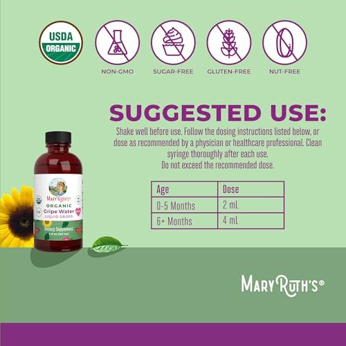 USDA Organic Gripe Water for Babies by MaryRuth's | Herbal Blend for Little Tummies | Baby Essentials | for Newborns | Ginger Root | Fennel Seed | Dill Seed | Vegan | 4 oz | 30-60 Servings