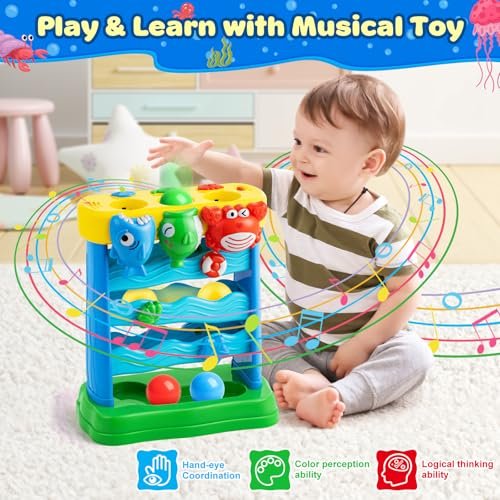 V-Opitos Musical Toy for 1, 2 Years Old Boys & Girls, Feeding Interactive Toys with Ball, Montessori Education Toys, Perfect Toddler Christmas Birthday Gifts