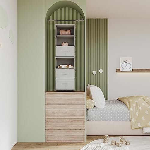 Vailando 6-Shelf Hanging Closet Organizer, 2 Separable 3-Shelf Hanging Shelves with 3 Drawers for Wardrobe, Nursery, Baby Clothes Organization and Storage