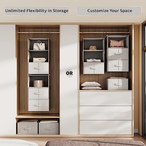 Vailando 6-Shelf Hanging Closet Organizer, 2 Separable 3-Shelf Hanging Shelves with 3 Drawers for Wardrobe, Nursery, Baby Clothes Organization and Storage