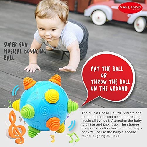 VANLINNY Toddlers Baby Music Shake Ball Toy Bumble Ball for Babies,Dancing Bumpy & Interactive Sounds Crawl Toy, Best Bouncing Sensory Learning Gift for 3+ Year Old Boys&Girls.