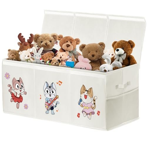 VERONLY Toy Box Chest Organizer Bins for Girls Boys, Kids Large Fabric Collapsible Storage Basket Container with Flip-Top Lid & Handles for Clothes,Blanket,Nursery,Playroom,Bedroom (Beige)