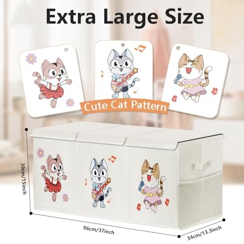 VERONLY Toy Box Chest Organizer Bins for Girls Boys, Kids Large Fabric Collapsible Storage Basket Container with Flip-Top Lid & Handles for Clothes,Blanket,Nursery,Playroom,Bedroom (Beige)