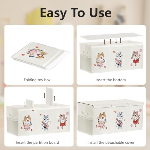 VERONLY Toy Box Chest Organizer Bins for Girls Boys, Kids Large Fabric Collapsible Storage Basket Container with Flip-Top Lid & Handles for Clothes,Blanket,Nursery,Playroom,Bedroom (Beige)