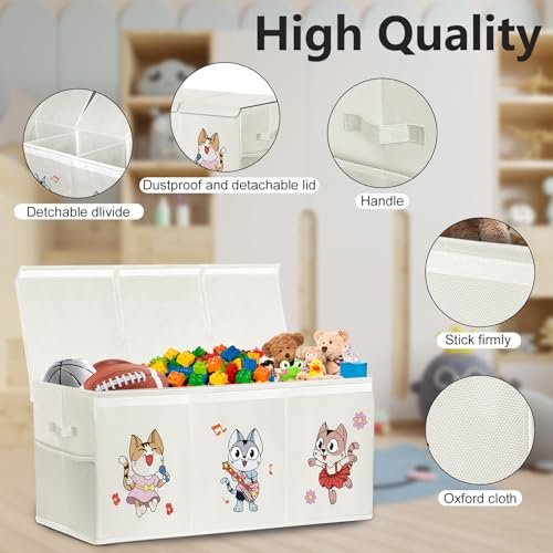 VERONLY Toy Box Chest Organizer Bins for Girls Boys, Kids Large Fabric Collapsible Storage Basket Container with Flip-Top Lid & Handles for Clothes,Blanket,Nursery,Playroom,Bedroom (Beige)