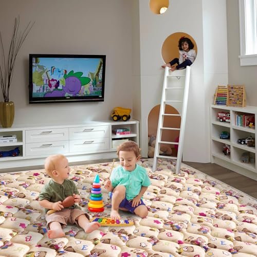 Vibe Bear Baby Play Mat - 71" X 59",Premium Thicker Foam One-Piece Crawling Mat, Extra Large Anti-Slip Activity Playmat for Babies, Toddlers & Infants